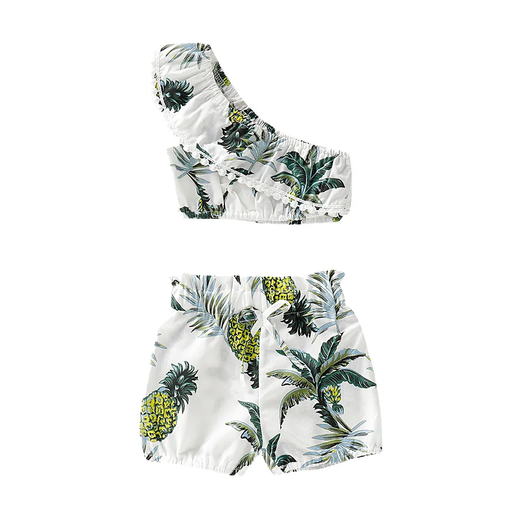 Комплект для маленьких девочек с открытыми плечами и кисточками топ принтом