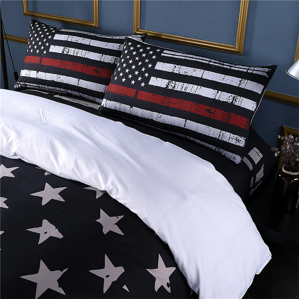 

Classic American Flag Bedding Set Striped Star Print Duvet Cover Set Festival Gift Bed Cover Polyester Bedclothes Pillowcase D20