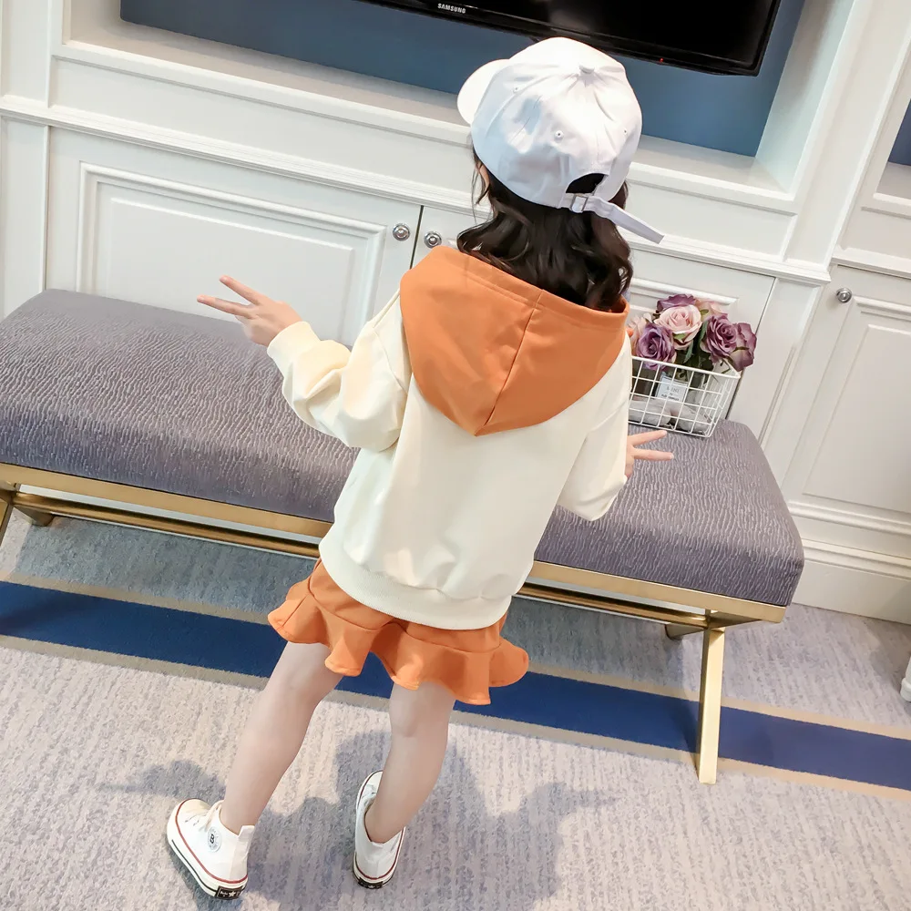 Girls set 2018 new spring letter hooded printing long-sleeved sweater with skirt two-piece tide | Детская одежда и обувь