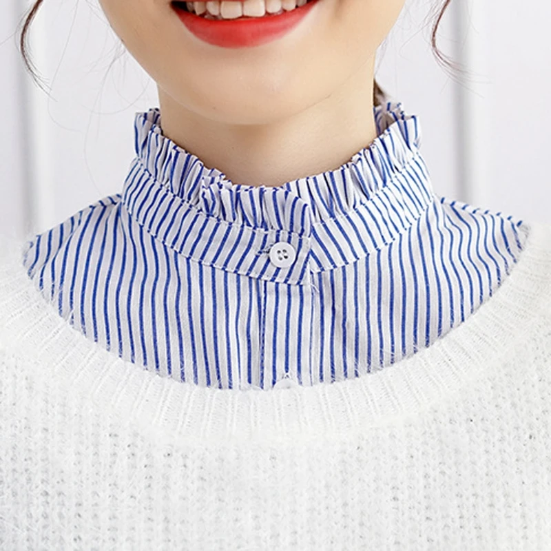 

Women Detachable Dickey False Fake Collar Ruffle Striped Shirt Clothes Accessory