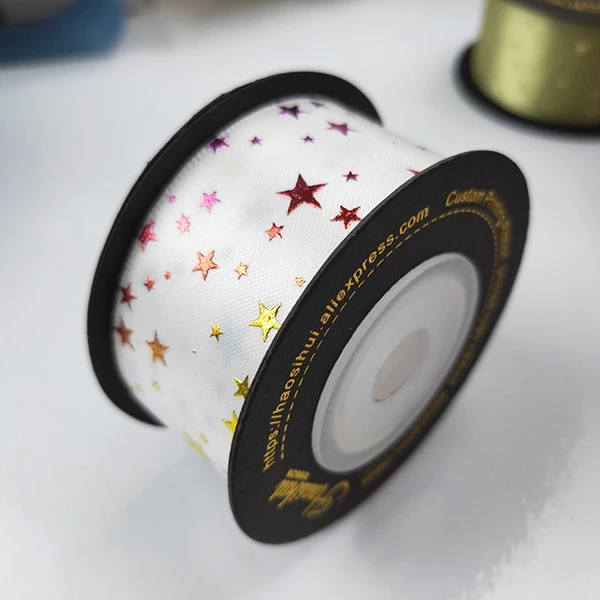 Golden-star 25 мм ширина Блестящая лента на заказ Созвездие любовь звезда печать лента Декоративный букет цветок магазин 5 метров/рулон - Цвет: Golden-star