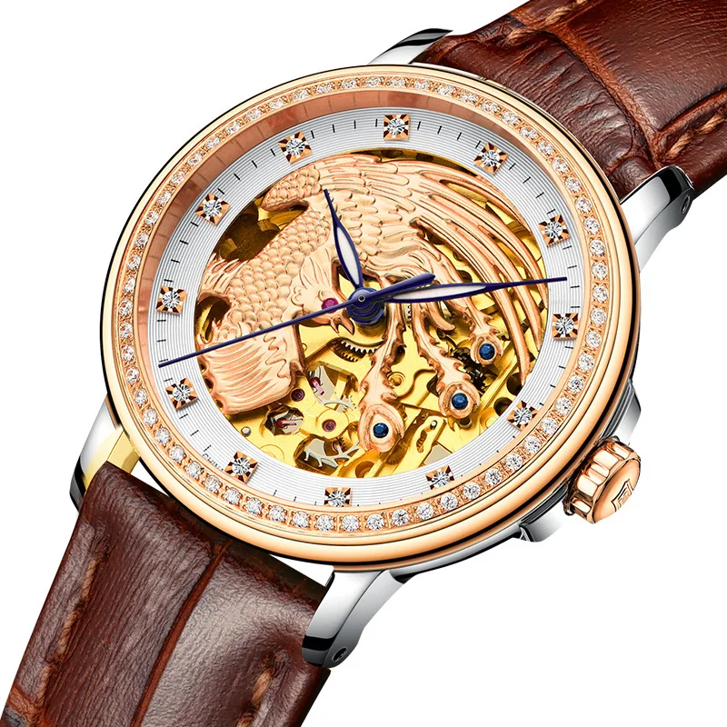 

Brand Luxury Men Watch Automatic Mechanical Hollow Embossed Dragon and Phoenix Couple Watches Personality Tough Guy Watch Male