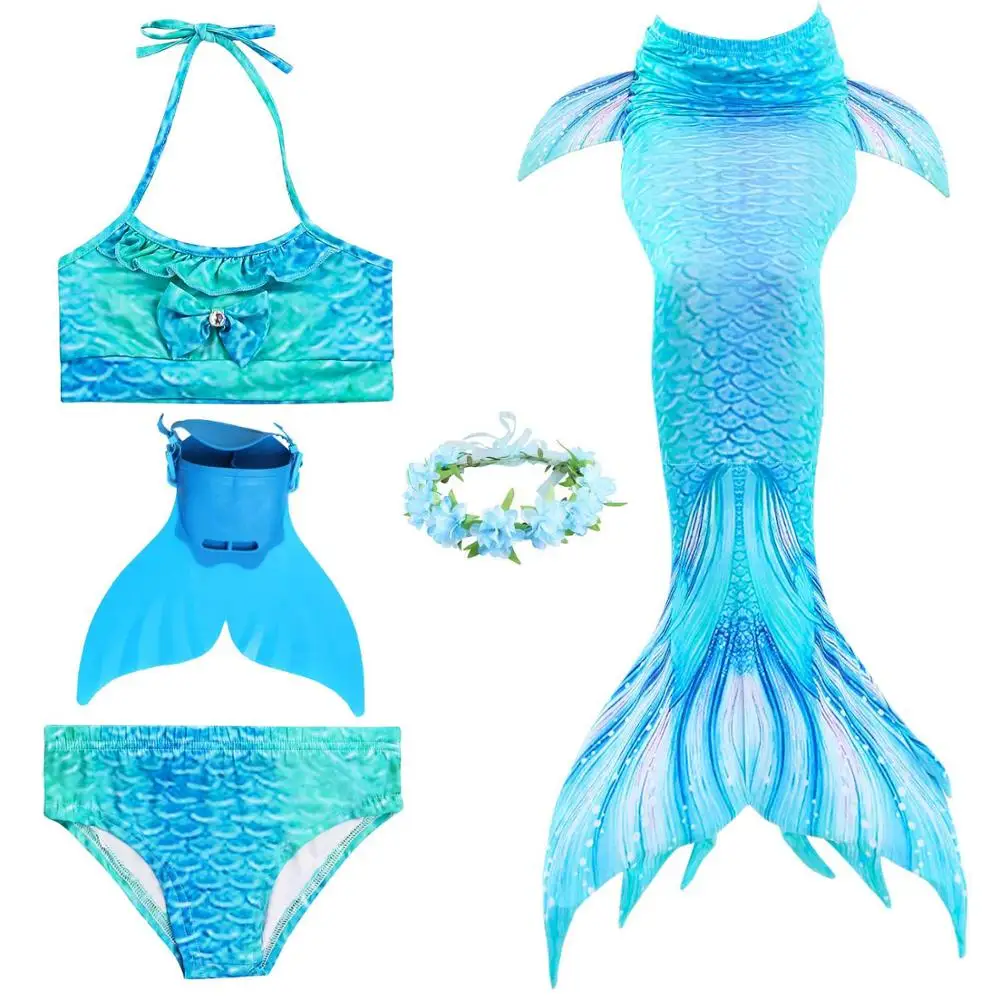 Mermaid 4 -5pcs Купальный костюм с хвостом русалки для девочек; купальный костюм с хвостом русалки для маленьких детей; детский купальный костюм с цветком плавника - Цвет: Mermaid 4 -5pcs