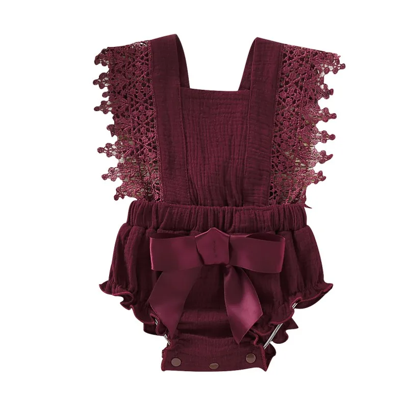 Комбинезон для маленьких девочек с кружевным бантом Однотонный комбинезон без