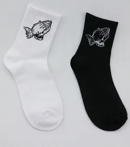 Мужские длинные носки, белые, Иисус Христос, молитва, руки милосердия, скейтборд, хип-хоп, баскетбольные, хлопковые, черные носки