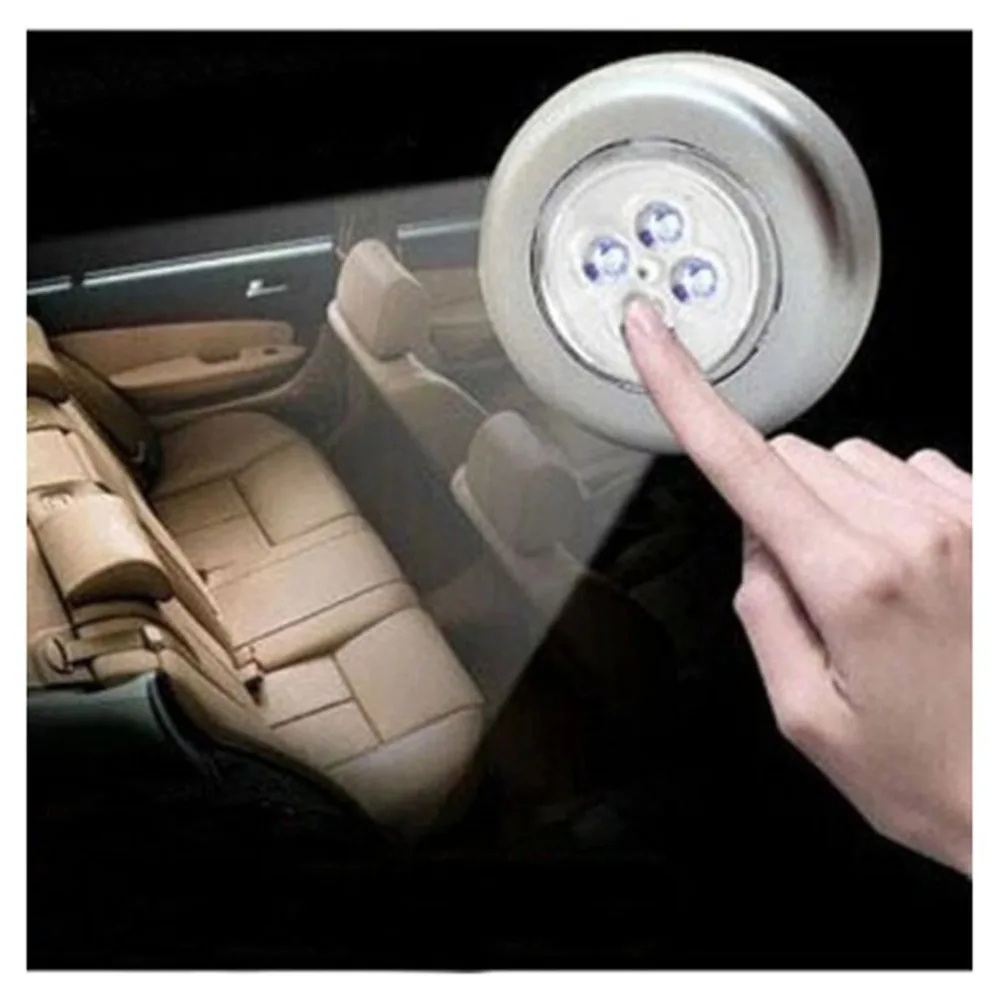 

Round Lamp Under Cabinet Closet Push 4 LED Touch Control Night Light Stick On Lamp Home Kitchen Bedroom Automobile Use