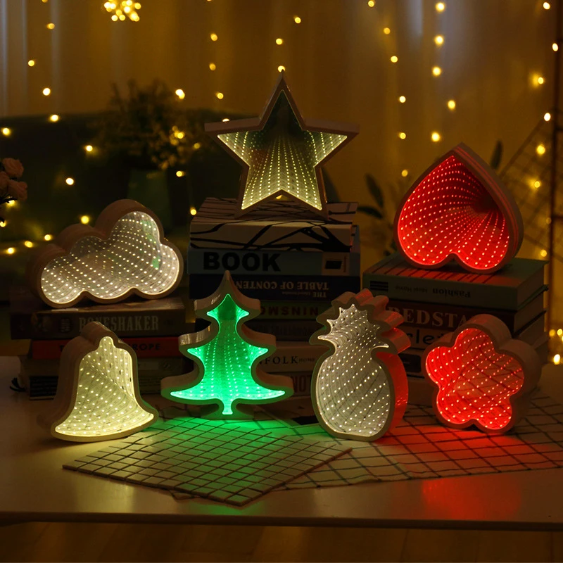 

3D Marquee LED Tunnel Lamps Novelty Illusion Star Cloud Pineapple Heart Bell Night Lights Creative Gift Decor Lamp For Wall Desk