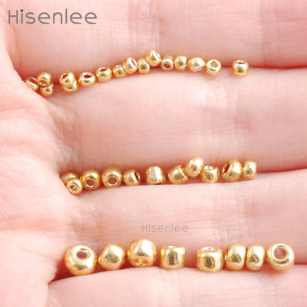 Hisenlee золото Цвет 50 gram/pack 2/3/4 мм с украшением в виде кристаллов Стекло чешский бисер круглый Spacer Бусины для самостоятельного изготовления ювелирных украшений ручной работы