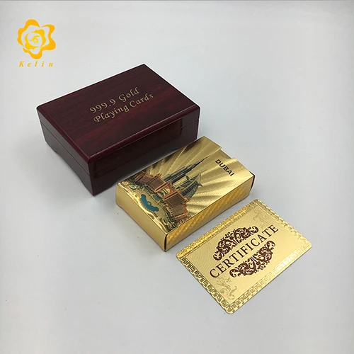 Dubai11-red-box Цветные игральные карты из фольги 24 k в Дубае 54 шт./компл. U.A.E. Покерная игровая площадка для коллекции с красной деревянной коробкой - Цвет: Dubai11-red-box
