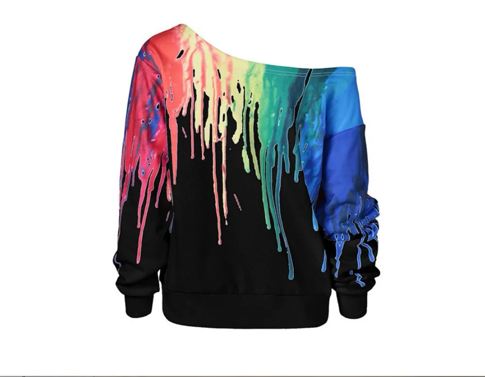 

Europe United States Women Digital 2D Printing long-sleeved Sweatshirts Round Collar Shoulder Color long-sleeved Sweatshirts
