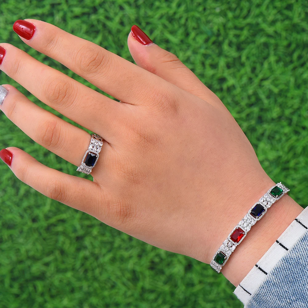 

SisCathy 2PCS Bangle Bracelet/Ring Jewelry Sets Luxury Cubic Zirconia Nigerian Dubai Wedding Women Jewelry Sets boucle d'oreille