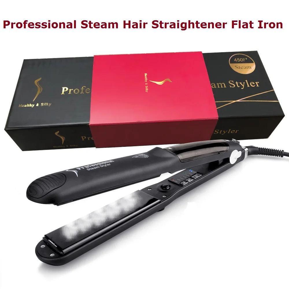 With Gift Box Professional пара Выпрямитель для волос Flat Iron 230C/450F 2 в 1 щипцы завивки металла бигуди инструменты укладки Прямая - Цвет: With Gift Box