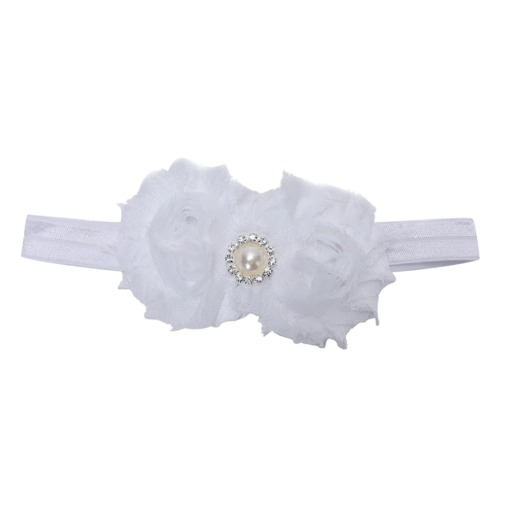 New 1 Pc Newborn Baby Headband Chiffon 2 Flower Pearl Headbands Elasticity hair accessories | Мать и ребенок
