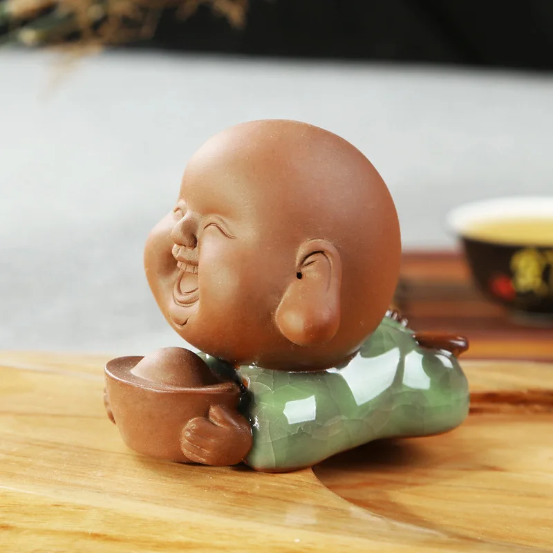 

Cute Buddha Mascot Purple Clay Boutique Carving Crafts Tea Sets Accessories Tea Pet Play Ceramics Ornament Home Decor Furnishing