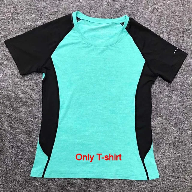 Green T-Shirt Yoloey, быстросохнущая спортивная одежда, леггинсы для спортзала, женская футболка, костюм, трико для фитнеса, спортивный костюм, набор для бега, йоги, женский спортивный костюм - Цвет: Green T-Shirt