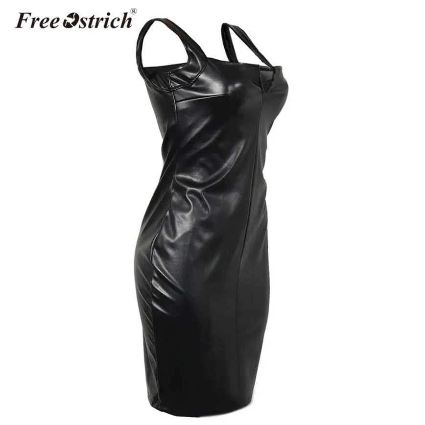 Платье футляр женское из ПУ кожи без рукавов|office lady|dress summerpu dress |