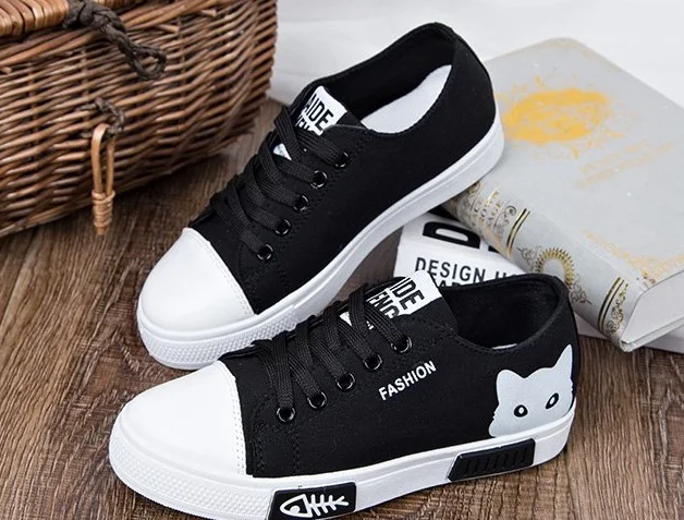 Женская парусиновая обувь на плоской подошве с рисунком весну лето 2019|Женские