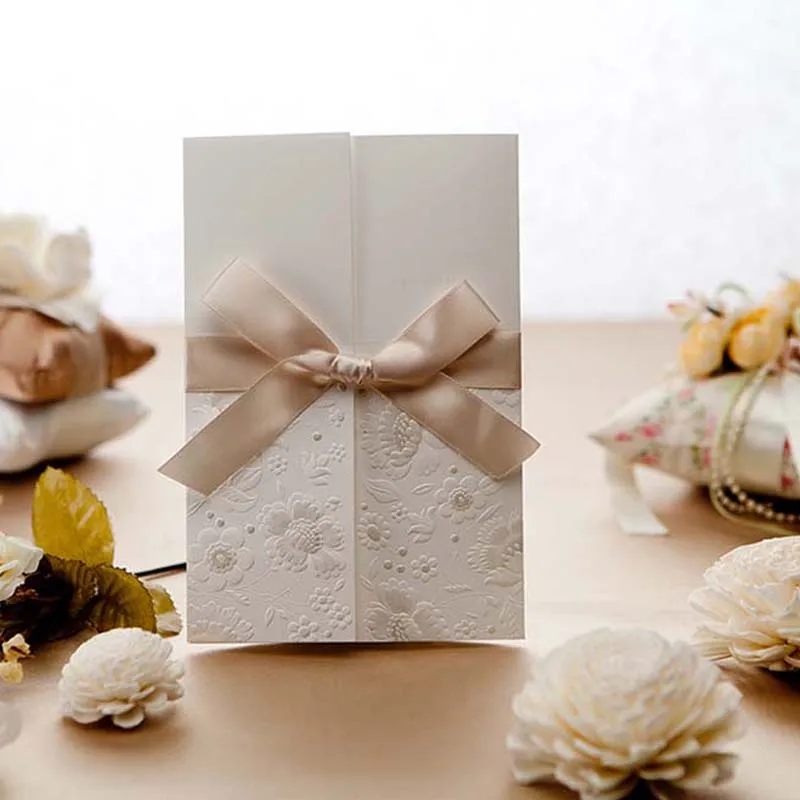 

100pcs Wishmade Wedding Invitations Card with Ribbon Bow for Engagement Marriage Bride Shower Favors,Customizable W1113