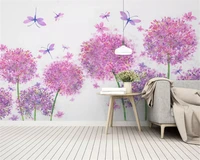 beibehang custom classic wallpaper modern pink hydrangea leaves butterfly tv background papel de parede wall papers home decor