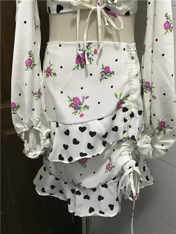 Женский комплект из 2 предметов укороченный топ с цветочным принтом оборками на