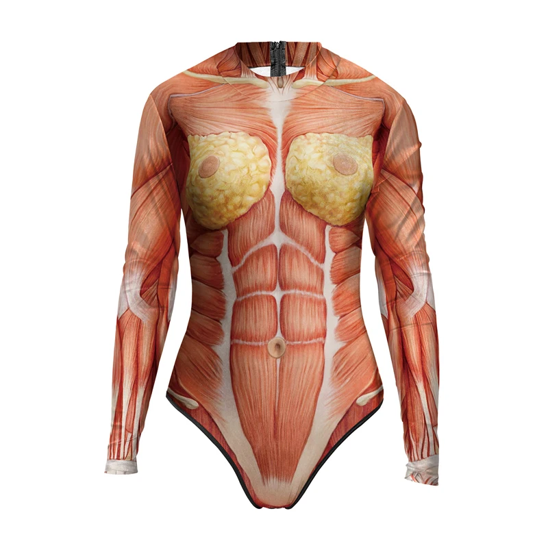 Beauty Garden Women Fashion Printing Jumpsuits Long Sleeve Muscle Pattern O-Neck Sexy Slim Bodysuits For | Женская одежда