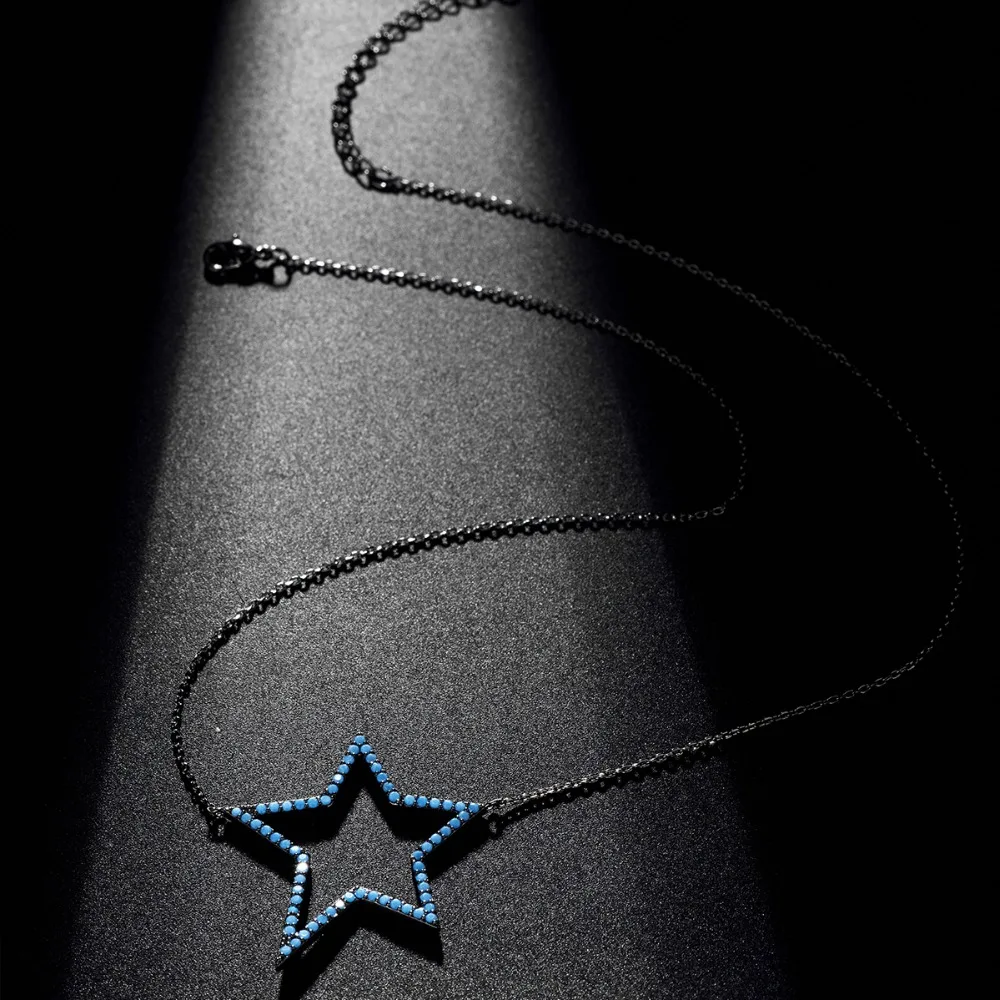 YoGe PD009 модный дизайн синий CZ кристалл микро проложили Lucky Star ожерелье и подвески \ девушки черный цвет ювелирные изделия
