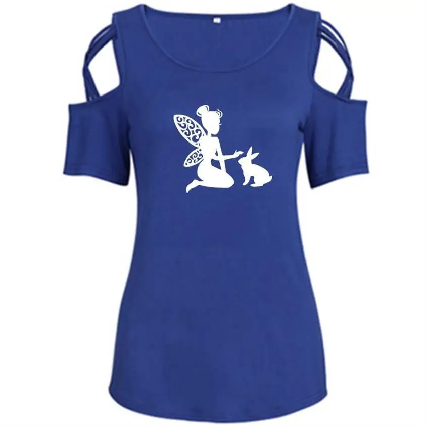 

T-Shirt For Women New Fashion Fairy Bunny Letters Print Bandage Off Shoulder T-Shirt Women Tshirt Tops Streetwear