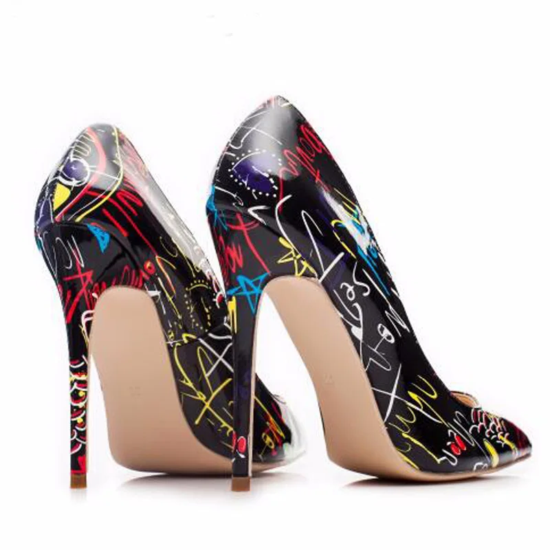 

2019 Specia Graffiti Colorful Women Pumps Sexy Stiletto high heels Spring Wedding Party Women Shoes sapato feminino
