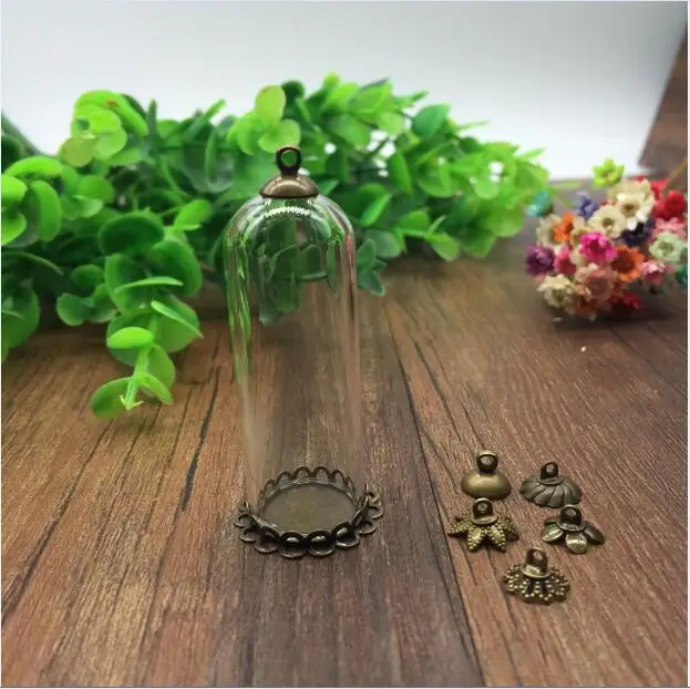 

100sets/lot 50*18mm glass globe antique bronze color DOUBLE LACE base beads cap glass vial pendant bottle dome jewelry findings