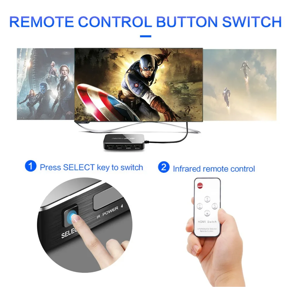 Мини Коммутатор HDMI с ИК пультом 4 в 1 k/60Hz 2 0 версия Full HD 1080P HDCP коммутатор 3D Для HDTV PS4
