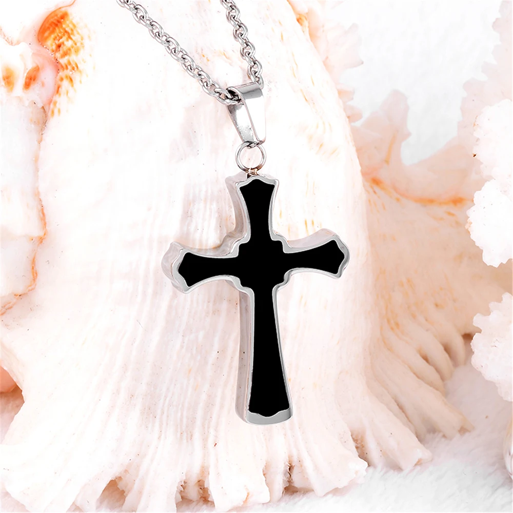 

Black Plated Cross Ashes Keepsake Memorial Jewelry Stainless steel Urn Neckalce Ashes Urn locket Pendant