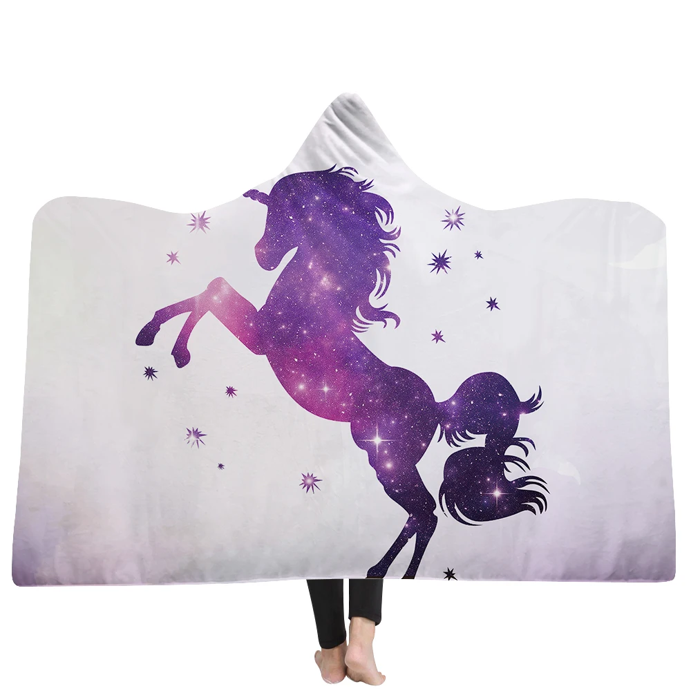 EHOMEBUY Hooded Blanket 3D Colored Unicorn Printing Home Wearable Portable For kid Adult Cartoon Cute | Дом и сад