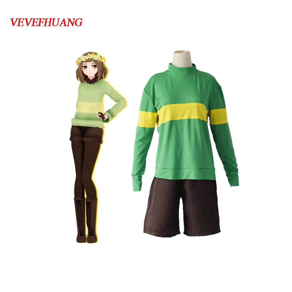 

VEVEFHUANG Game Undertale Protagonist Frisk Chara Hoodie Sweater Top Shirt Shorts Cosplay Costume Undertale Protagonist Frisk Co