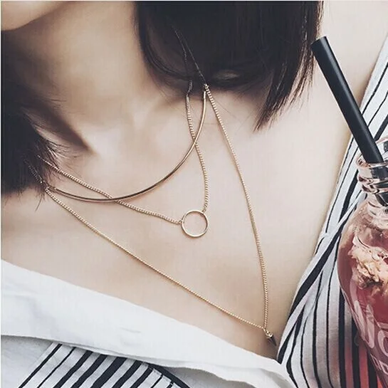 Женское длинное ожерелье с многослойным дизайном простые воротнички в Корейском