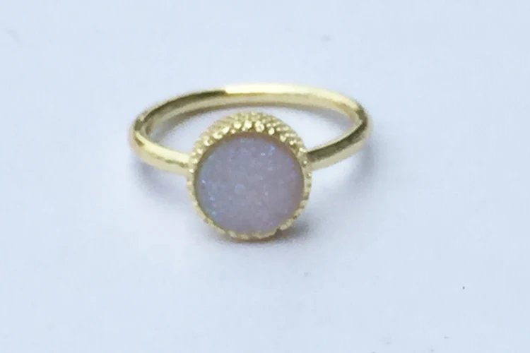 AB color BOROSA натуральный Титан Druzy Agates кольца медь золото цвет круглый и квадратный камни синий черный Druzy кольцо размеры 6 и 7 - Цвет основного камня: AB color