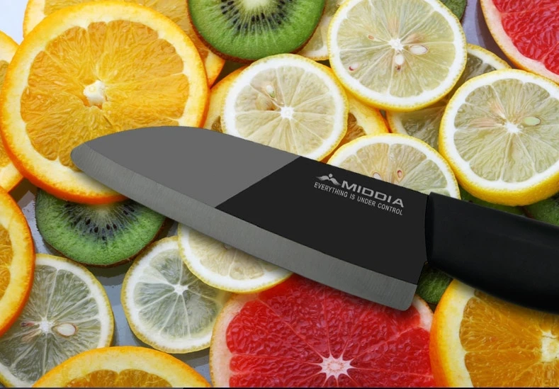 Middia 5 &quotзеркало Черное Лезвие Керамический нож Santoku для тонкой нарезки кухонных