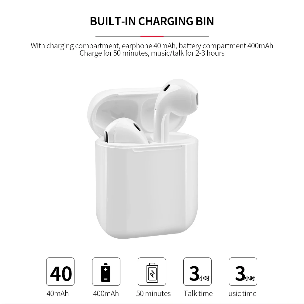 TWS I12 беспроводные Bluetooth наушники-вкладыши гарнитура микрофон наушники для iPhone