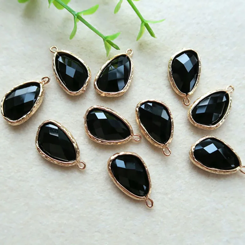 

10pcs/lot black quartz geode Druzy Gold color Faceted Glass Crystal Charms For DIY Bracelet earrings necklace Jewelry BD57