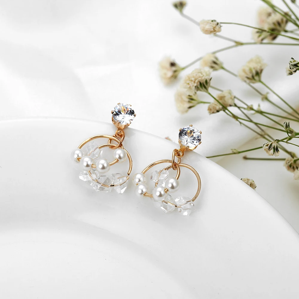 Корейские серьги с жемчугом хрустальные Висячие для женщин роскошные Стразы