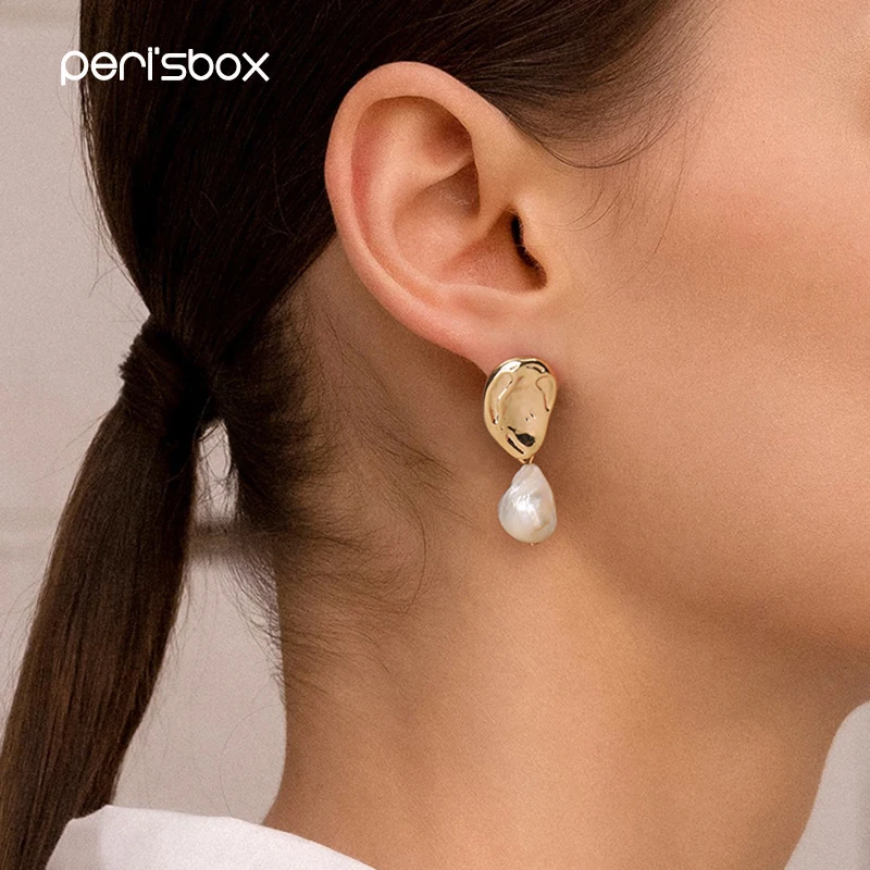 

Peri'sbox Baroque Hanging Freshwater Pearls Earrings for Women Asymmetric Dangle Earrings Unique Drop Small Earrings Statement