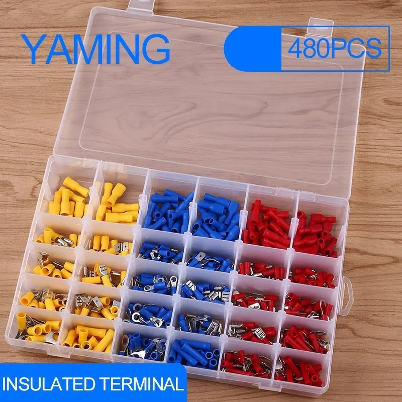 

480pcs Insulated Terminals Electrical Crimp Connector Butt Spade Ring Fork Set Spade Assorted Insulated Electrical Wiring Wire