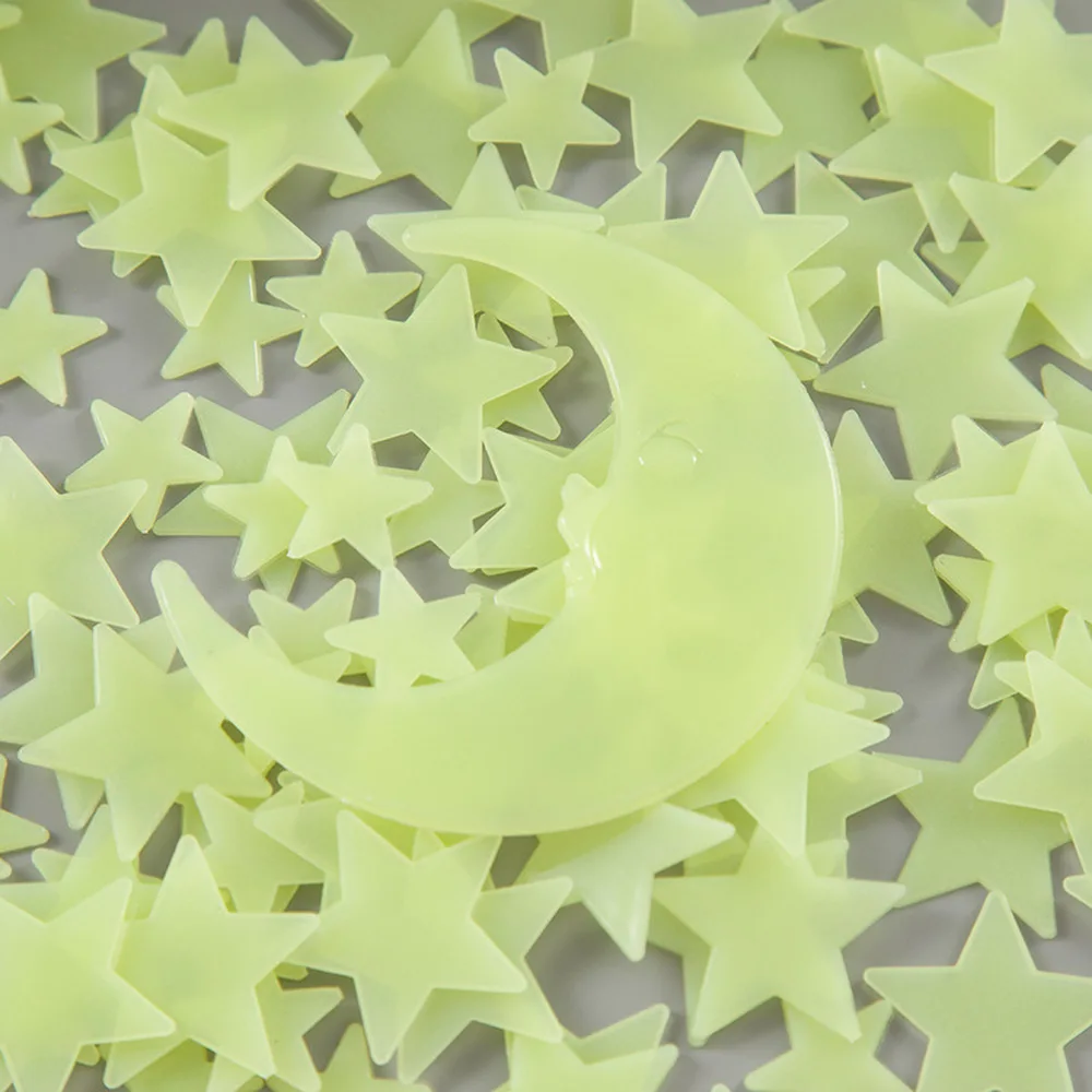 LoveCCD 201pcs/bag Glow in the Dark Toys Luminous Moon Star Stickers Fluorescent Painting Toy PVC Stickers for Room J08#20