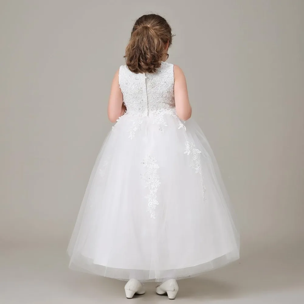 Фото Vestidos de daminha/Белое фатиновое бальное платье с вышивкой и бисером; Длинные Платья с цветочным узором для девочек на свадьбу; коллекция 2016 года; ... №3