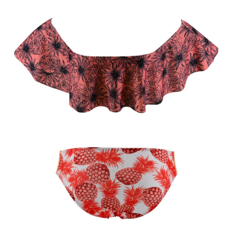 Женский купальник без бретелек розовый дерзкий красный ананасовый с большими