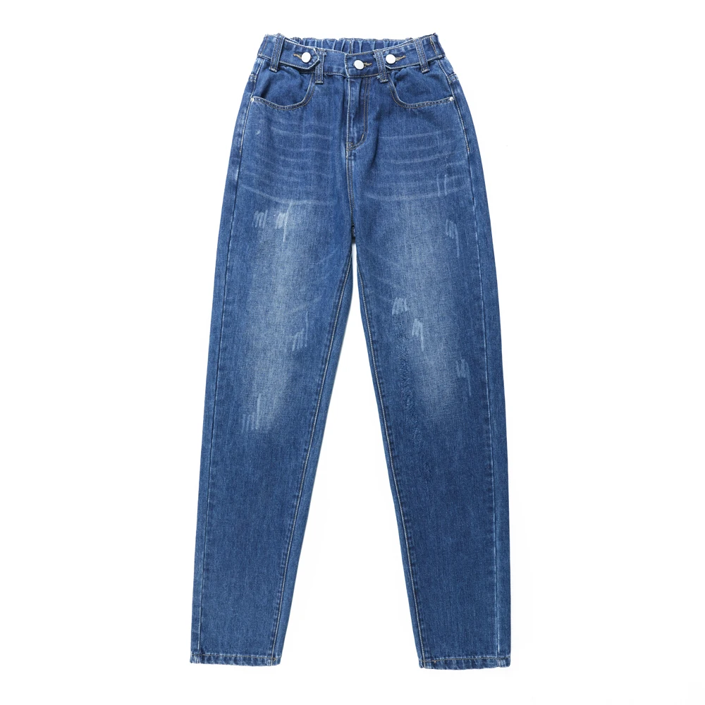 Джинсы женские с завышенной талией свободные длинные брюки в Корейском стиле