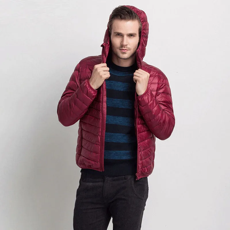 Новинка 2017 модный однотонный белый пуховик на утином пуху Мужская Легкая