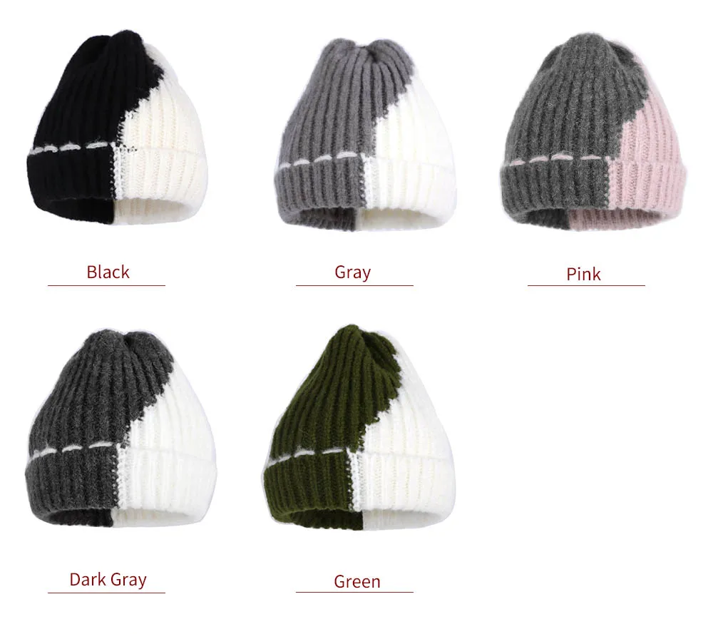Дизайн, Женская шерстяная зимняя шапка, кашемировые шапочки, skullies gorros, один слой, эластичная, двухцветная, Лоскутная, узор, красота, gorros