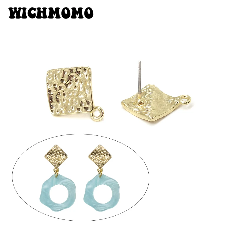 

2019 New 19*16mm 10pieces/bag Zinc Alloy Gold Rhombus Ripple Earring Base Connectors Linkers for DIY Earring Jewelry Accessories