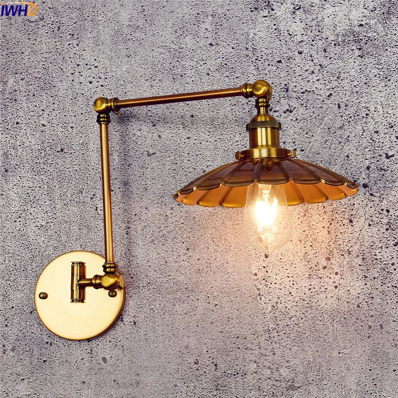 Koop IWHD Loft Antieke LED Wandlamp Edison Koper Swing Lange Arm Wandlamp Vintage Industriële Blaker Applicaties Pared Wandlamp