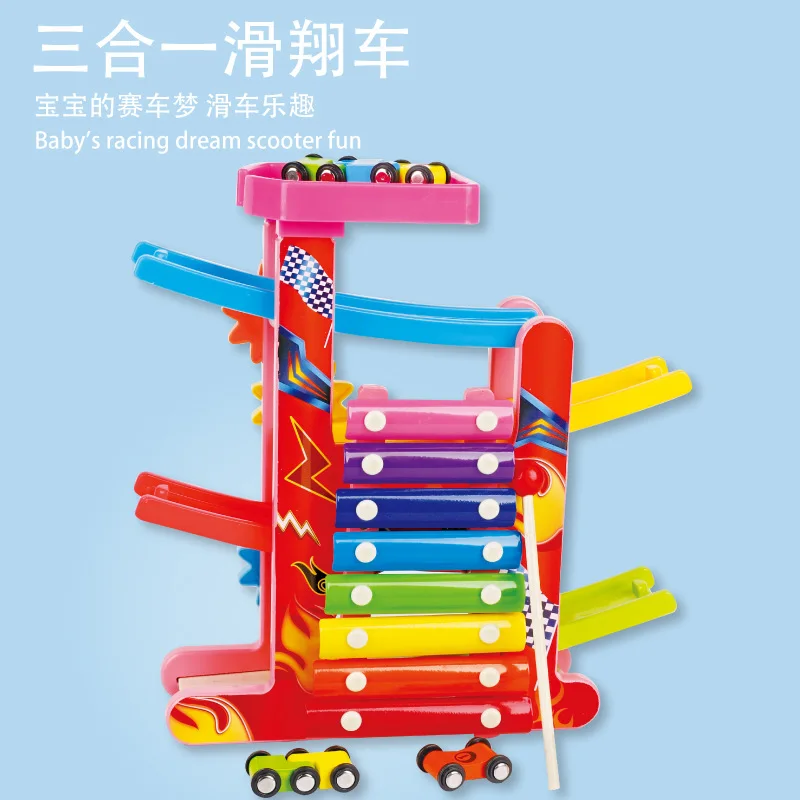 

Wooden puzzle inertia rapid knock on the gear three-in-one glider color recognition children's wisdom toy gift M125